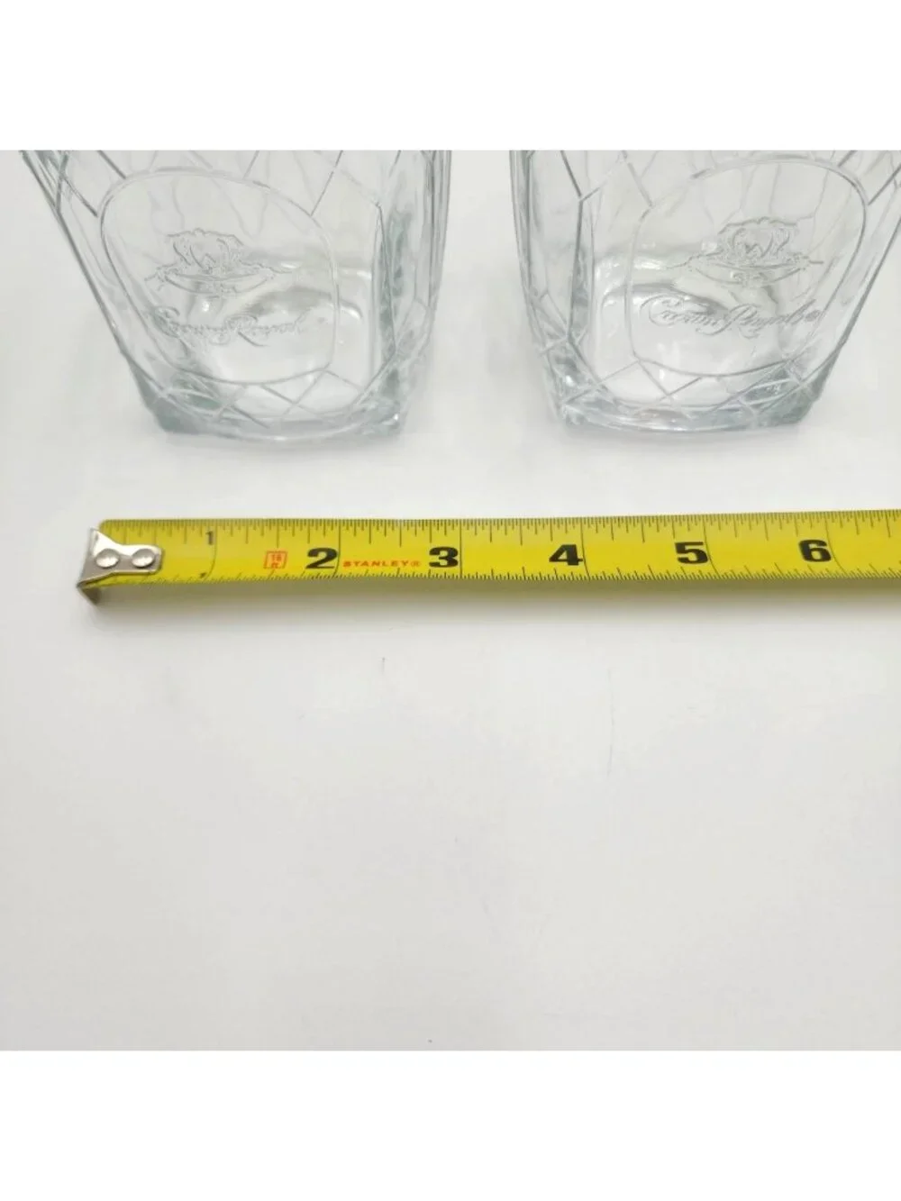 Crown Royal Etched Logo Diamond Pattern Whiskey Low Ball Glasses Set Of 2 10 oz